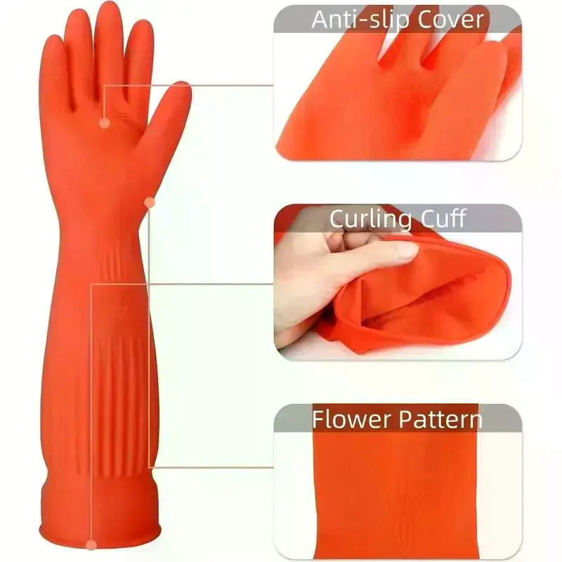 Long Reusable Rubber Dishwashing Gloves Non-slip Household Cleaning Gloves Kitchen Housework Dishes Cars Gardening Work Gloves