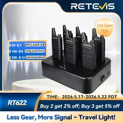 Retevis RT622 Walkie Talkie 6pcs Mini Walkie Talkie PMR FRS Walkie Talkie Set with 6 Way Multi Gang Charger for Hotel Restaurant