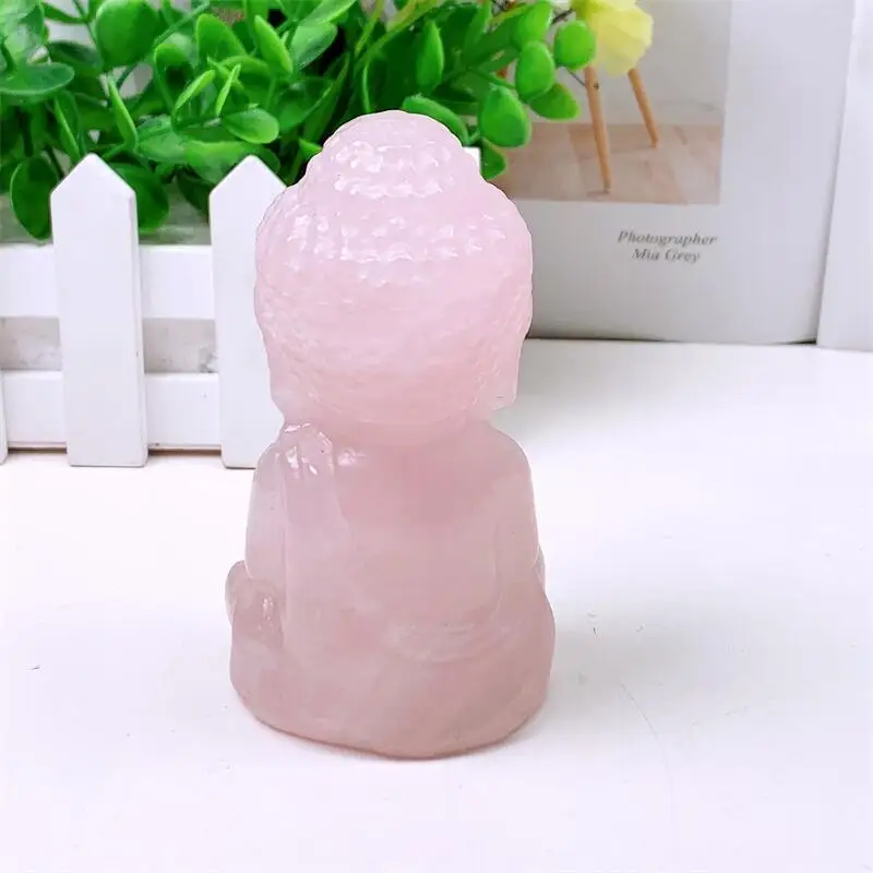 10CM Natural Rose Quartz Buddha Carving Polished Reiki Healing High Quality Room Decor Energy Gift 1PCS