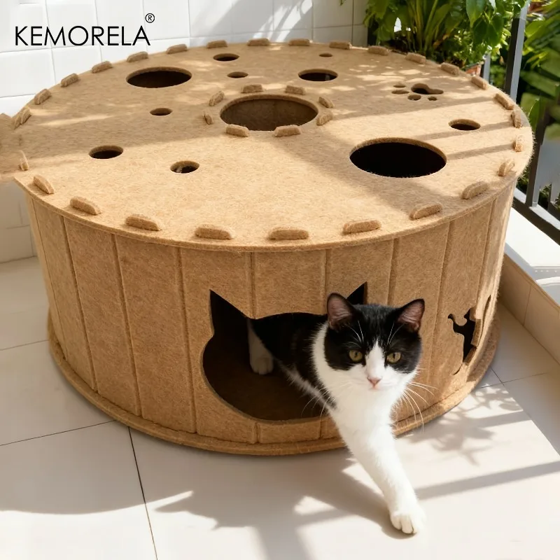 KEMORELA Double Layer Cat Scratching Board Featuring A Tunnel Spacious 2-in-1 Cat House And Scratching Board Removable