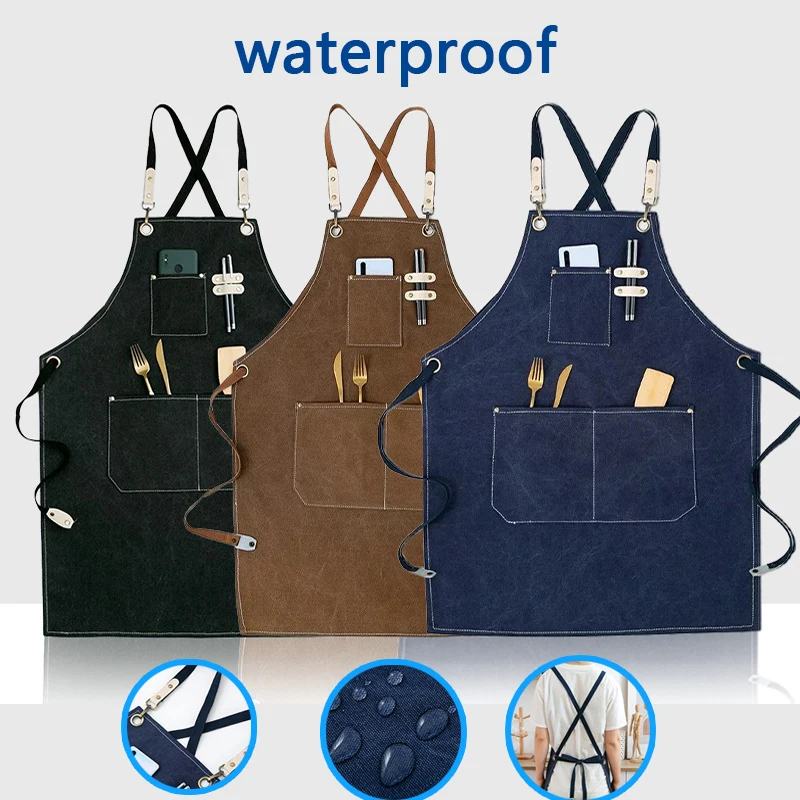 

Хлопковый водонепроницаемый масляный холщовый фартук для кофе, чая с молоком, поясной фартук для дома, кухни, работы в саду
