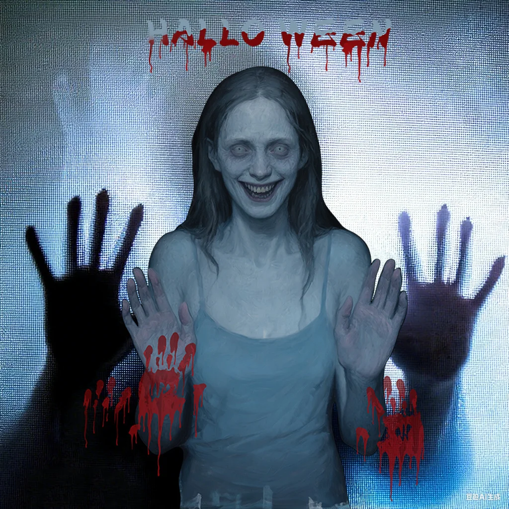 

60x85cm Halloween Decoration Static Stickers Scary Woman Palm Glass Stickers Holiday Ambience Window Dress Up 2025 40x55cm