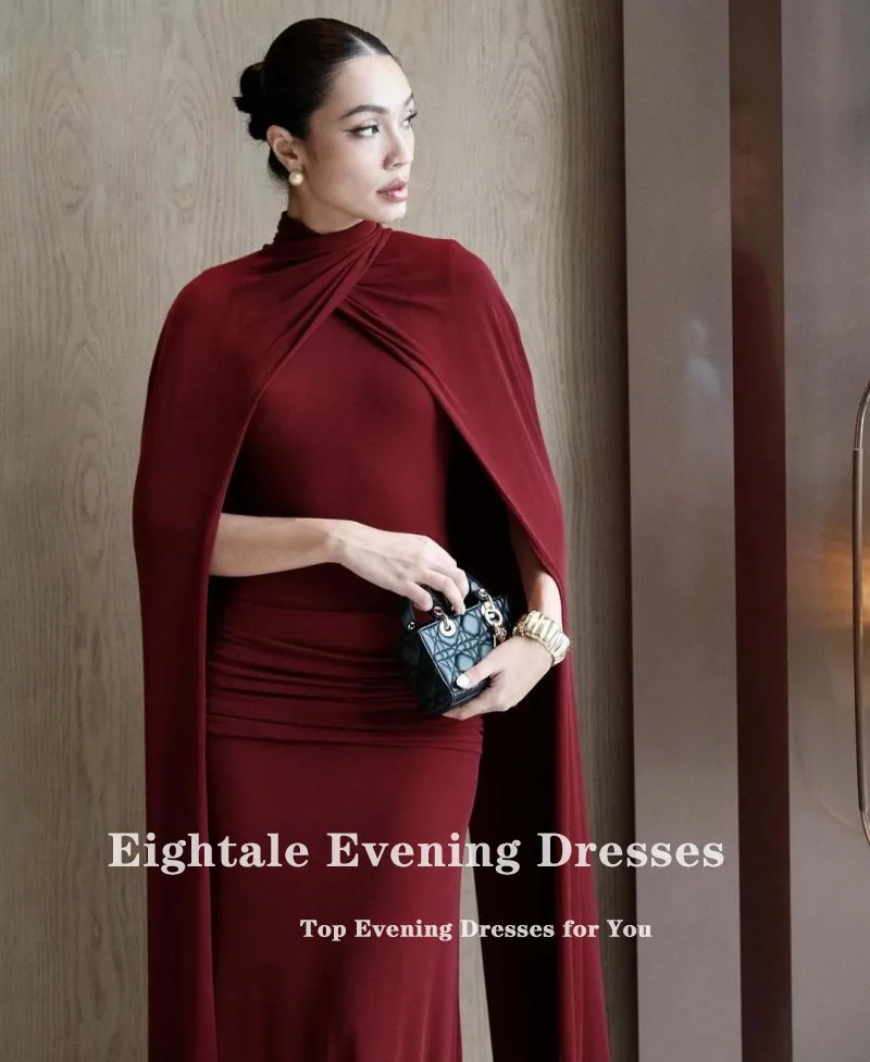 Eightale Arabische Avondjurk O-hals Bordeaux Kapmouwtjes Aangepaste Zeemeermin Bruiloft Jurk Abendkleider Hochzeit