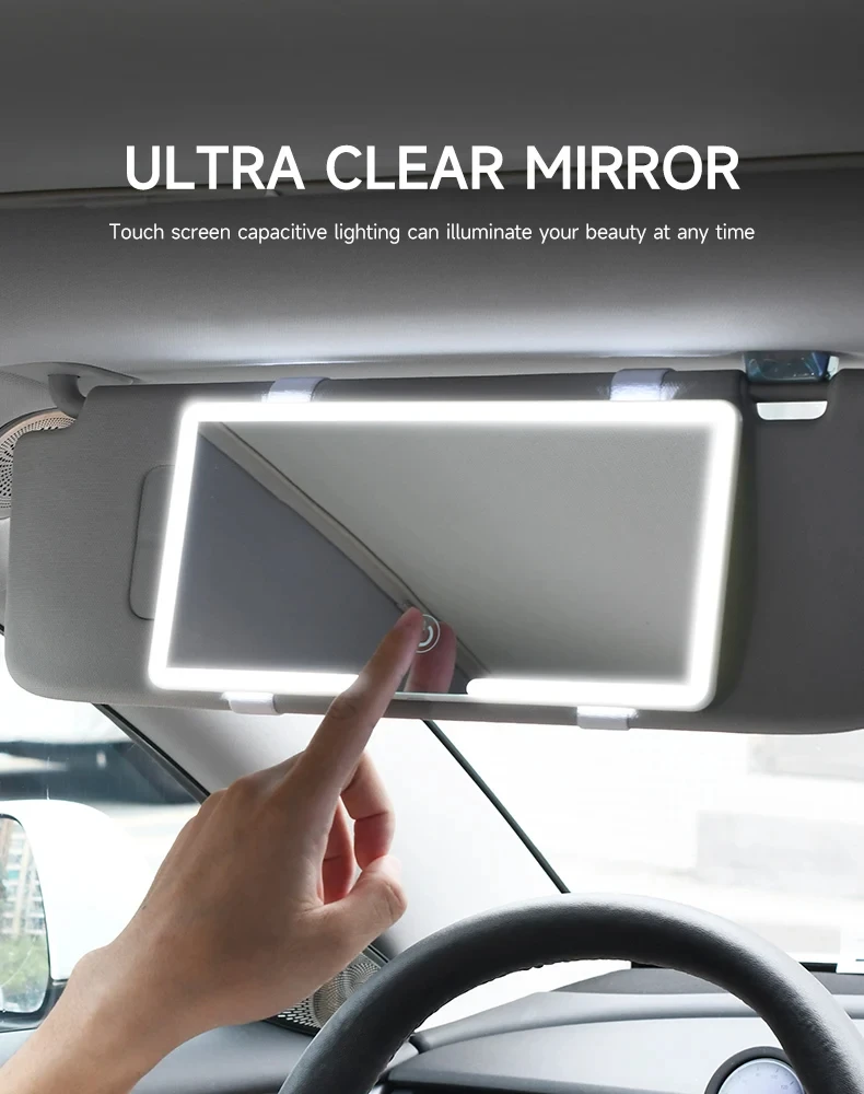 Auto-Innenspiegel, Sonnenblende, Platte, LED, HD, Make-up-Spiegel für Mädchen und Frauen, wiederaufladbares Fülllicht, universeller dünner Kosmetikspiegel – Detail 2