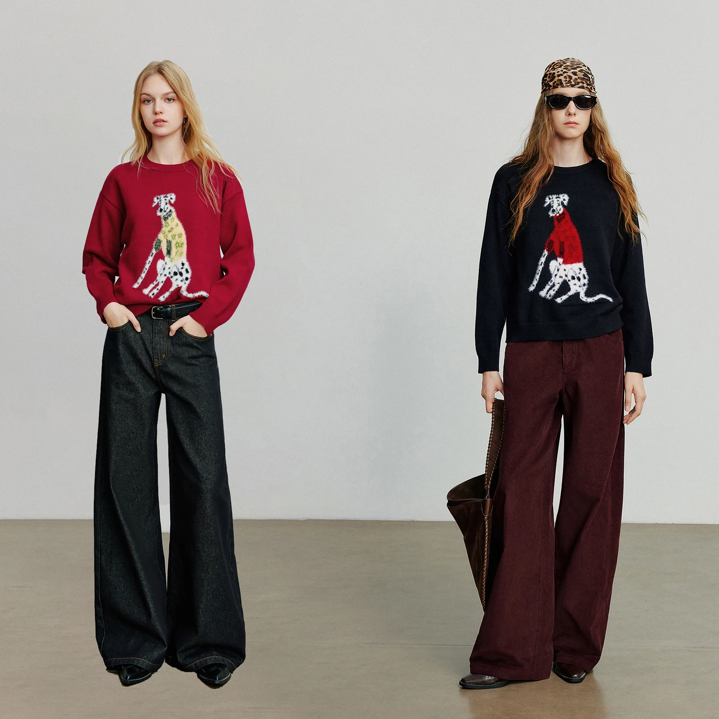 TOYOUTH سترة نسائية محبوكة لخريف 2025 أرنب مخملي جديد على شكل كلب قطع علوية سفلية