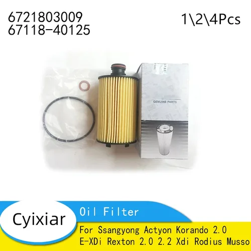 Filtro de aceite para Ssangyong Actyon Korando 2.0 E-XDi Rexton 2.0 2.2 Xdi Rodius Musso 6721803009 67118-40125