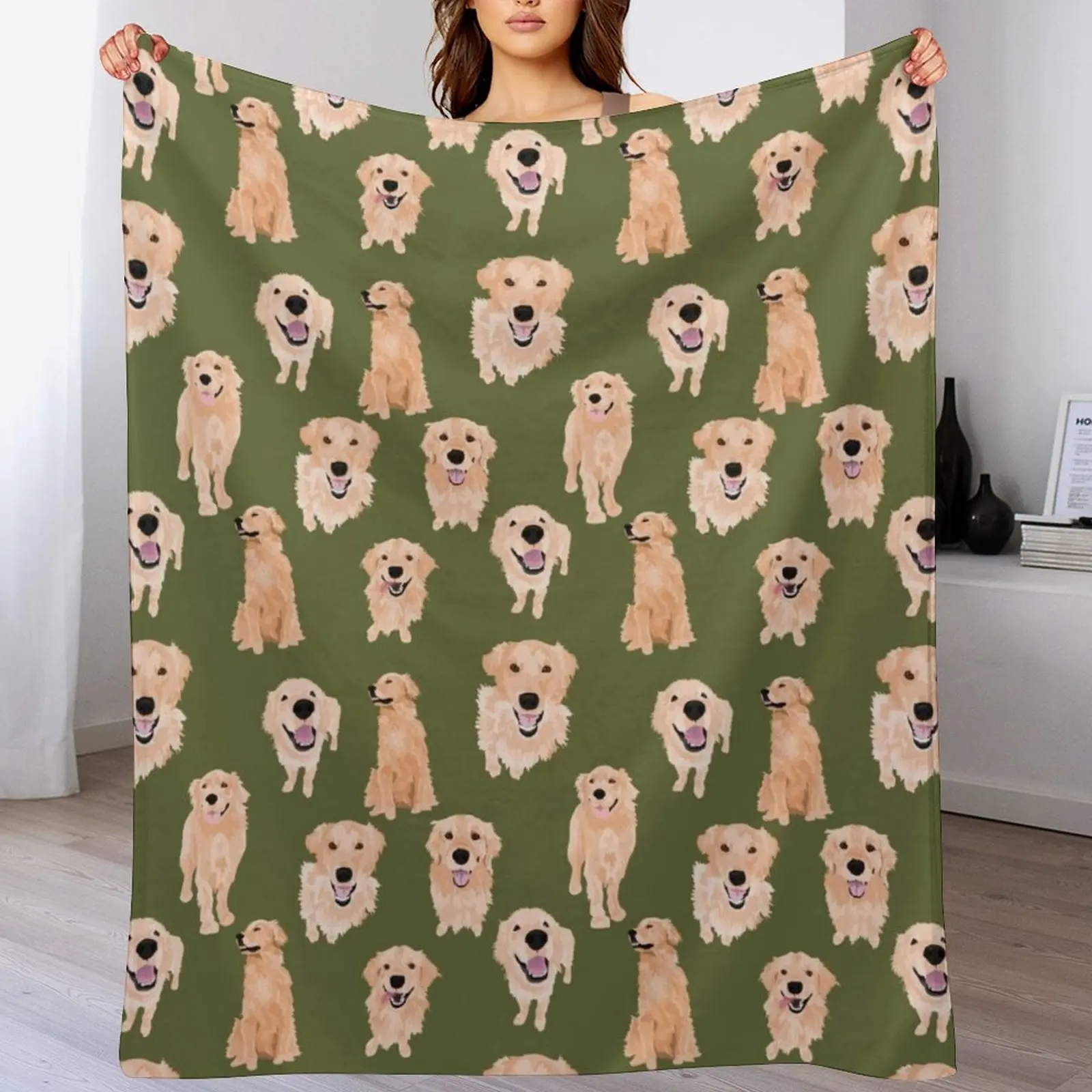 

Golden Retrievers Olive Throw Blanket Plaid Bed linens Decoratives Blankets