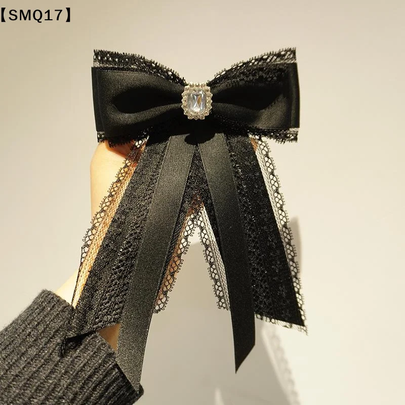 Black Lace Bow Brooch Retro Elegant Neck Tie Brooch Mourning Brooch Shirt Collar Pins Necktie Jewelry Accessories【SMQ】