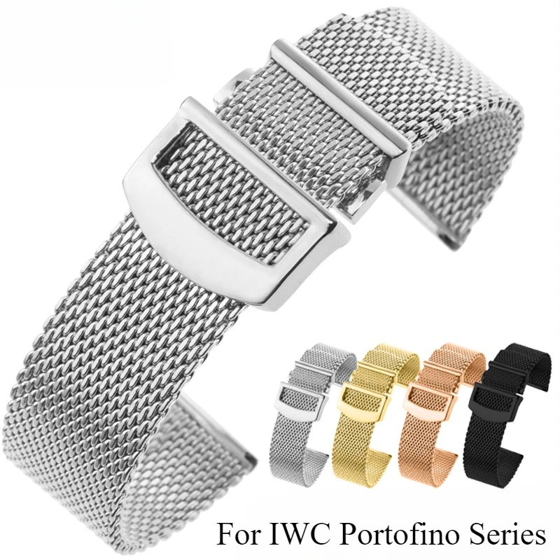 

For IWC Portofino Omega Longines Woven Mesh Style Super Breathable Heat Dissipation Comfortable Solid Steel Watchband 20 22mm
