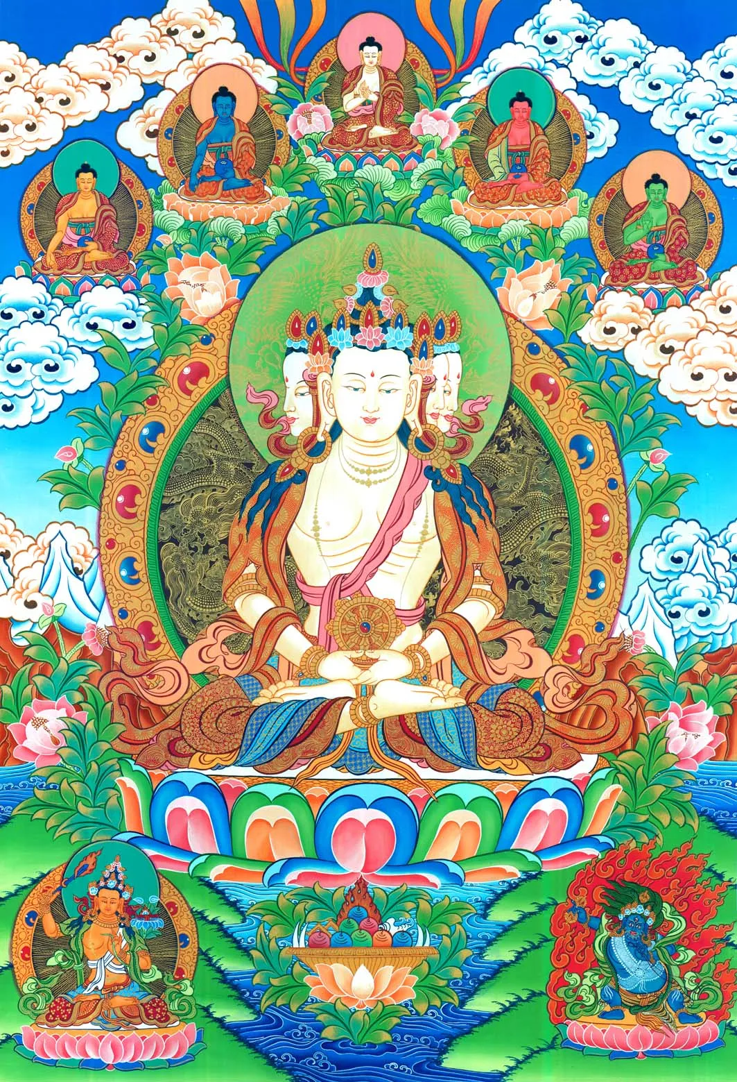 

Vairocana Thangka - Mahavairocana Thangka,Gandhanra Tibetan Buddhist Thangka Art,Giclee Printed and Hand Framed,47" × 32"