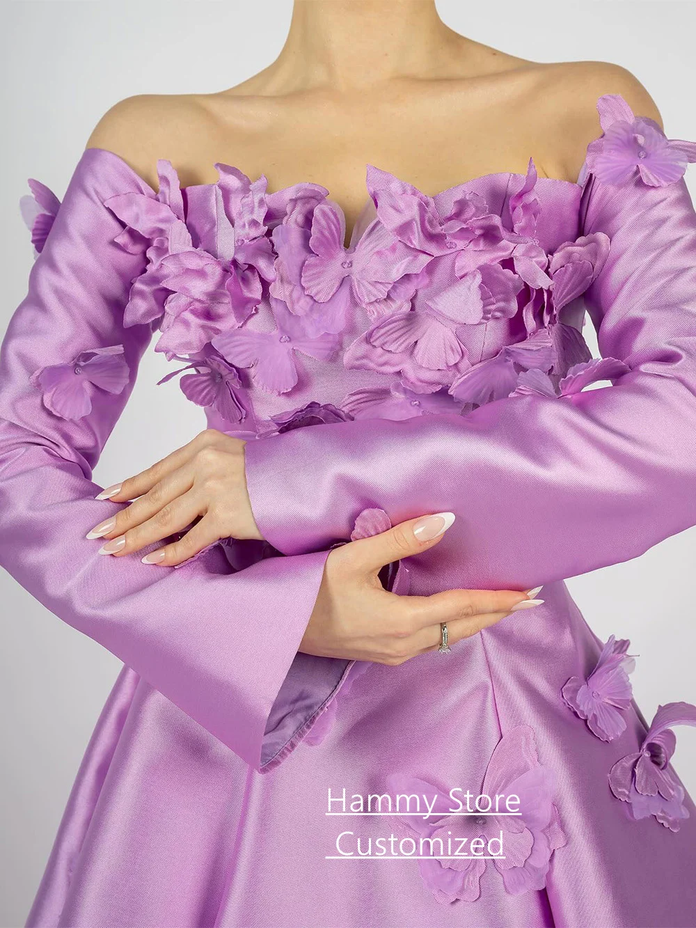 Vestido de noite saudita personalizado, mangas compridas, barco, pescoço, borboleta, trem de varredura, linha, cetim, vestido de festa árabe, vestidos de baile