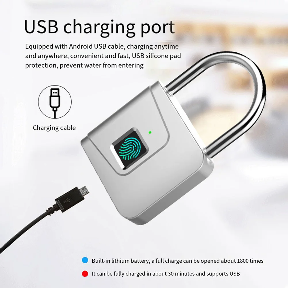 Fingerprint Padlock Locker Lock Smart Pad Lock Waterproof Small Portable Padlock With USB Charging For Locker Luggage Suitcas