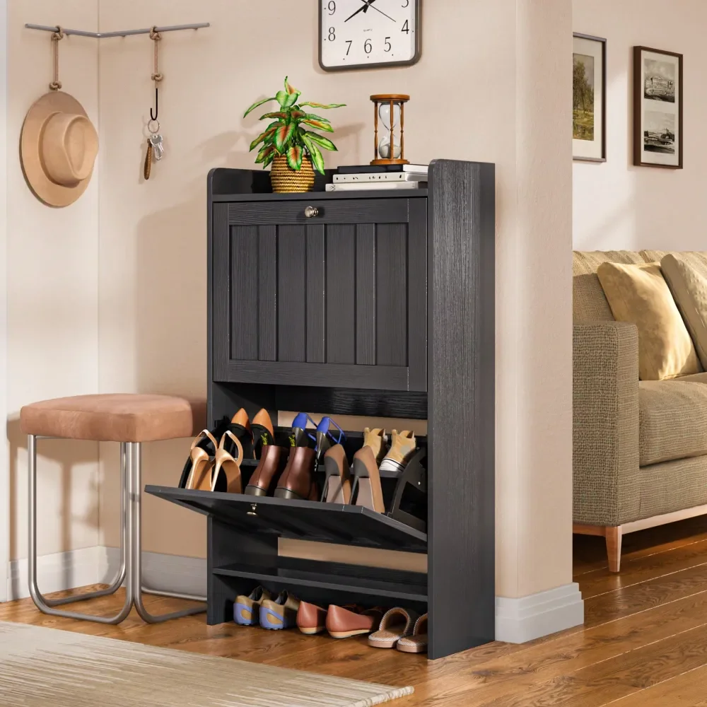 

Shoe Cabinet With 2 Flip Drawers, Shoe Organizer Storage For Entryway, Freestanding Narrow Rack Cabinet With SpaceSaving, For H