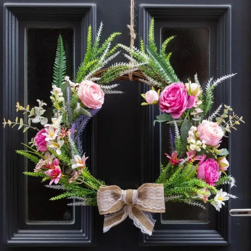 

Креативная имитация цветочного банта, венок, витрина, окна, настенное подвесное украшение для двора, свадебное украшение, подвесное украшение