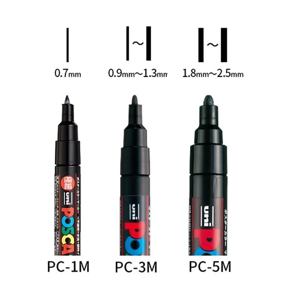 Japan Uni POSCA Marker Pen Set Acrylic Graffiti Drawing Permanent Waterproof Children's Drawing PC-3M/1M/5M Fabric Art Supplies