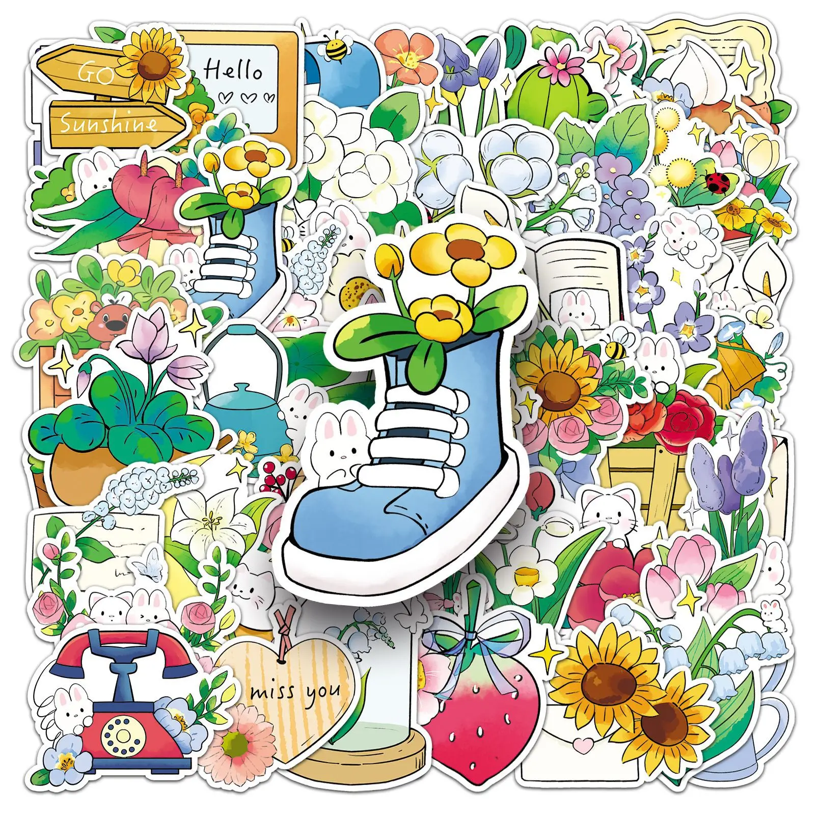 

50PCS Hand-painted Flower Story Stickers Flower Plants Decorative Laptop Luggage Phone Case iPad Waterproof Stickers Kids Toy