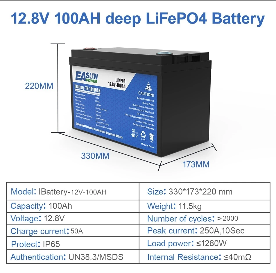 EASUN POWER 12V 24V 51.2V LiFePO4 Batterij 100Ah 300Ah Pack Grade A Batterijen Ingebouwde BMS voor Camper Boten Zonne-energie Geen Belasting EU Verzending