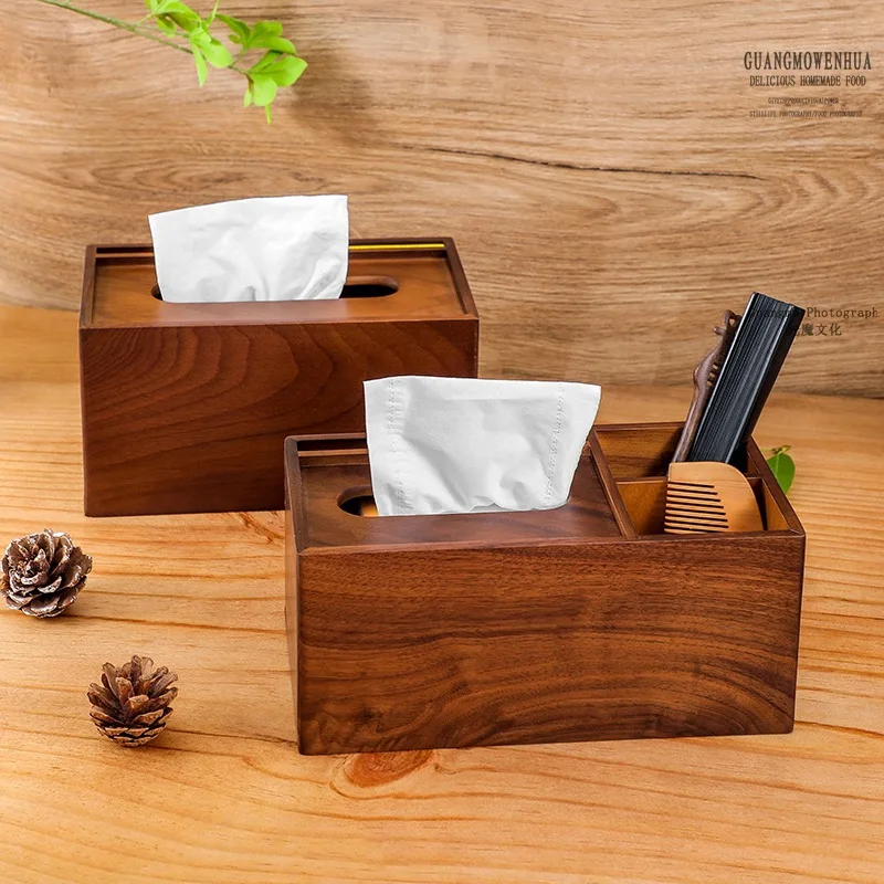 

Simple and Atmospheric Retro Household Tissue Box Black Walnut Paper Box Wooden Storage Box Home Decoration Decoration