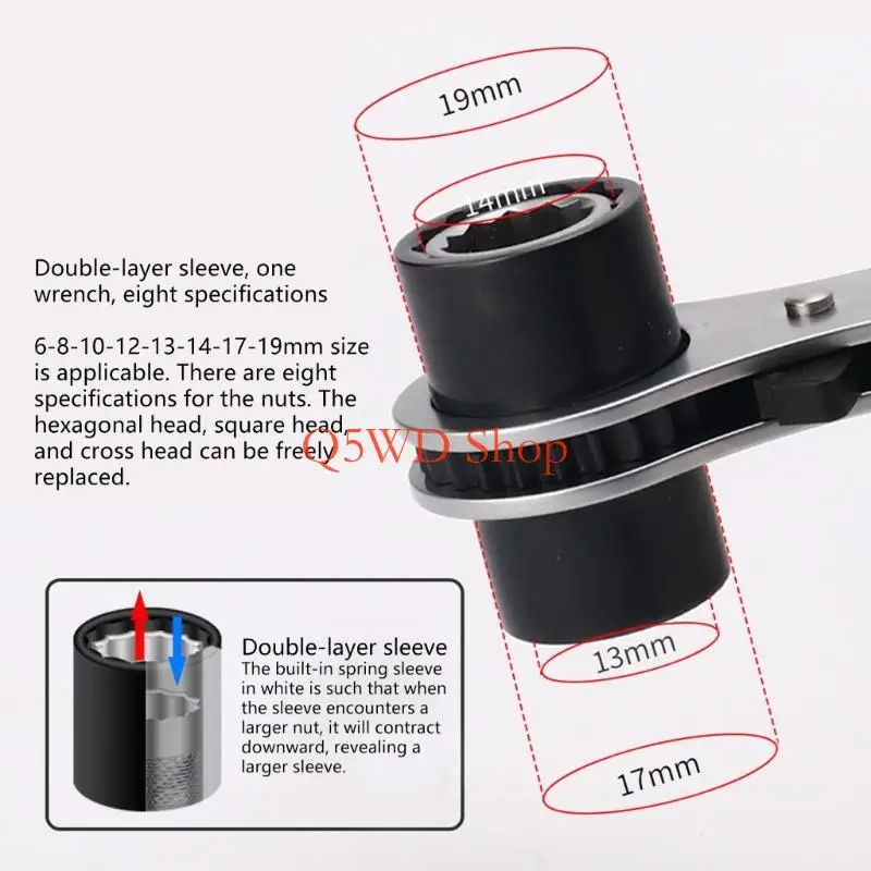 Q5WD Professional Ratcheting Wrench Double Head Multifunction Socket Two Direction Operations For Mechanics And DIY