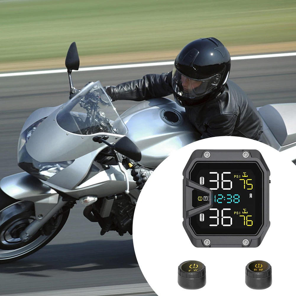 Motorcycle TPMS Tire Pressure Monitoring System with 2 Sensors Motorcycle Tire Pressure Monitoring Alarm System IP65 Waterproof