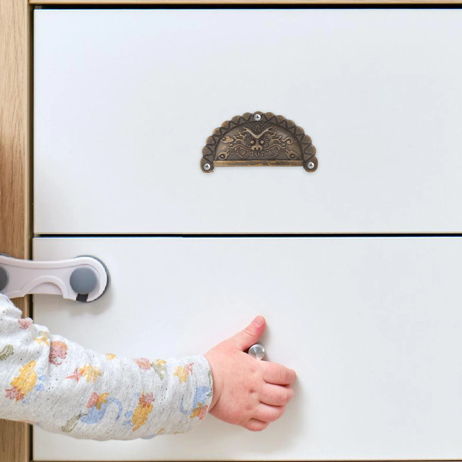 

2pcs Lion Head Cabinet Handle Vintage Drawer Pulls Wardrobe Door Handles Closet Knob Half Round Copper Hardware