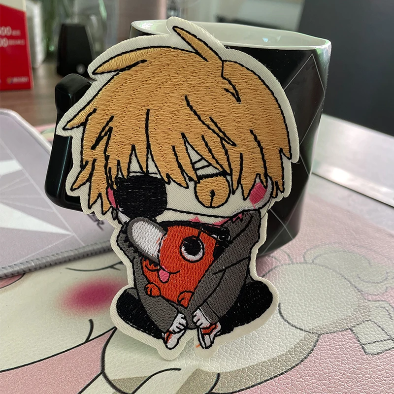 1PCS popular anime Chainsaw Man Figure Embroidery Patch Iron On clothes bag DIY decorative badge hot melt adhesive paste