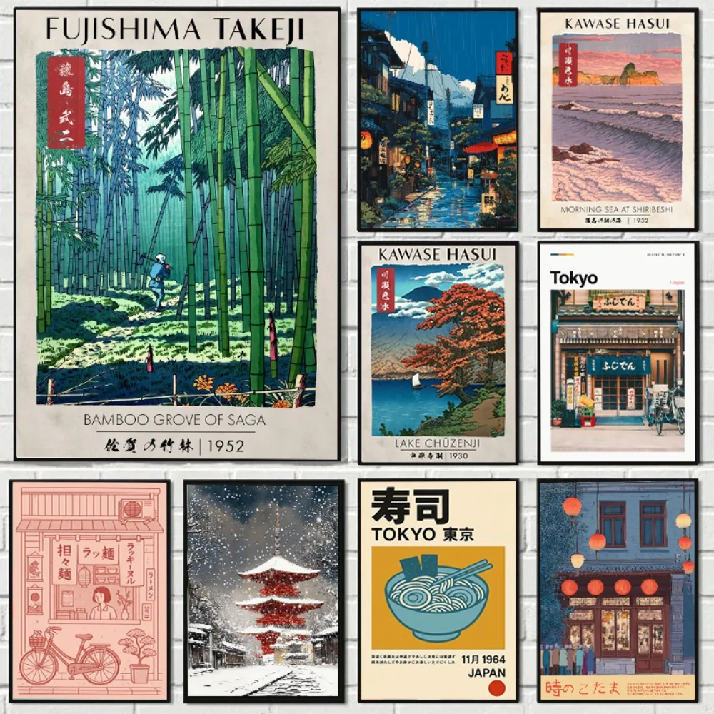 1 rahmenloses japanisches Poster, Retro-Leinwanddruck mit japanischer Landschaft, Druckkunst aus Tokio, moderne Wohnzimmer- und Schlafzimmerdekoration