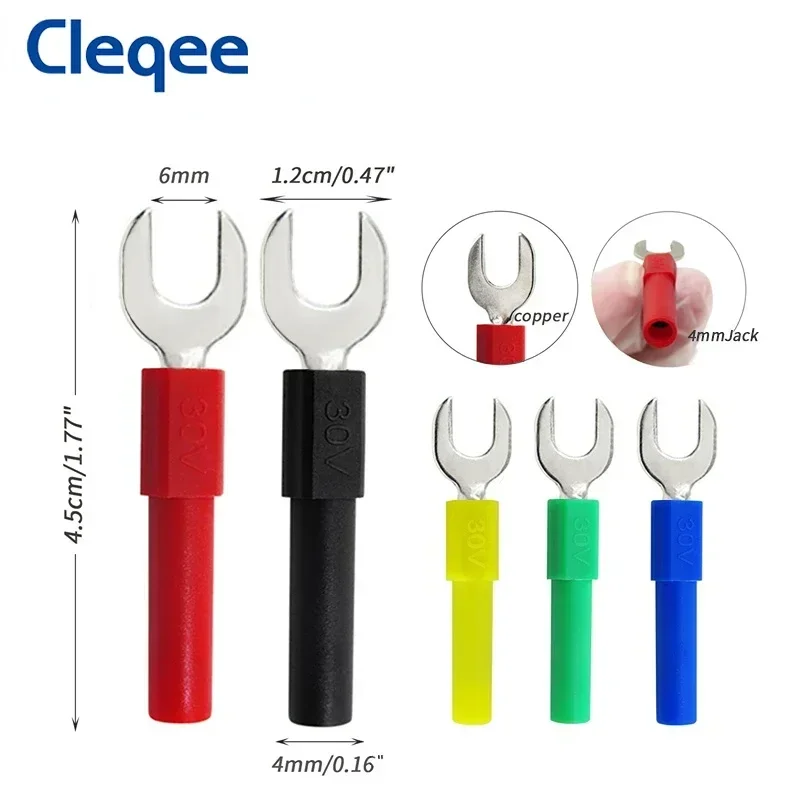 Cleqee P4003 10PCS 6mm Width Spade Plug U&Y Type Insert Harpoon to 4mm Banana Plug Connector 5 Colors