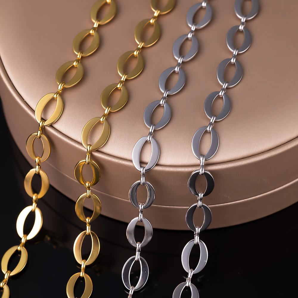 1m 10X14mm Gold Stainless Steel Oval Rugby Shape Link Chain for DIY Necklaces Bracelets Earrings Jewelry Craft Making Findings