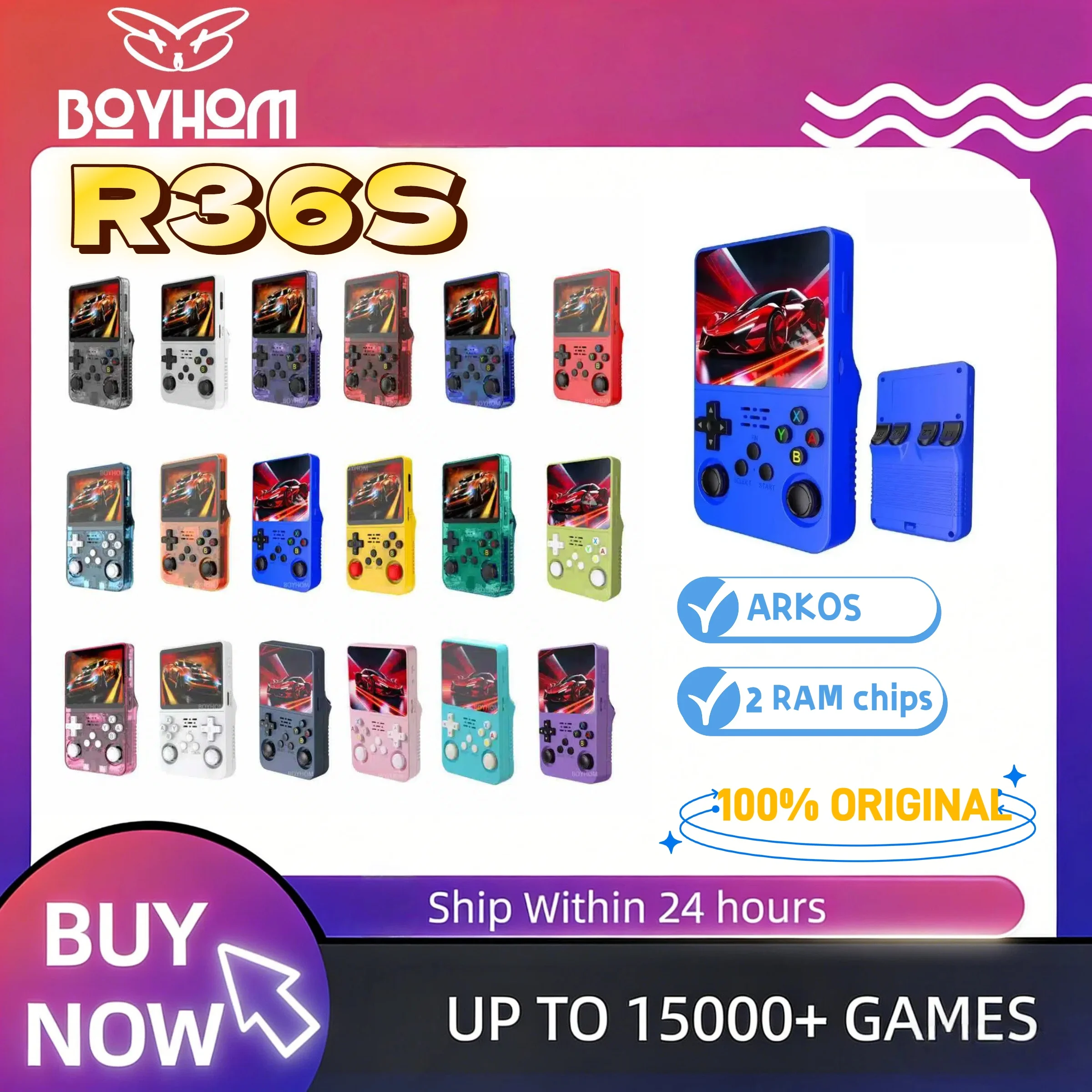 

Портативная игровая консоль BOYHOM R36S в стиле ретро, на базе Linux ARKOS, с двумя оперативными памятью, 3,5-дюймовым IPS-экраном, 15000+ игр, портативный карманный плеер, 64 ГБ/128 ГБ