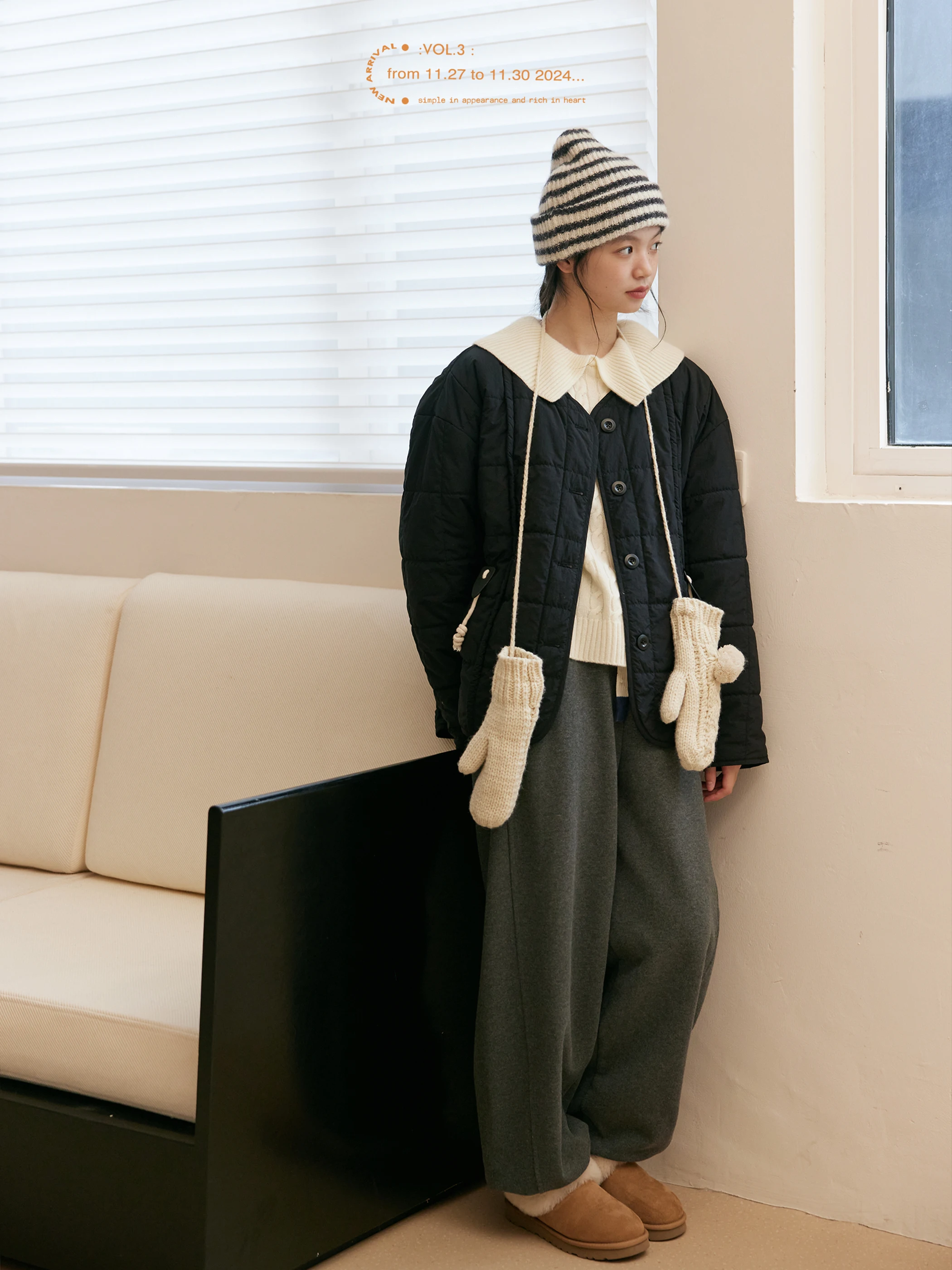 

Warm Crion Cotton Jaet Detachable Fur Collar Workroom Sle Japanese Design Removable Hood Thiened Long Sve Coat