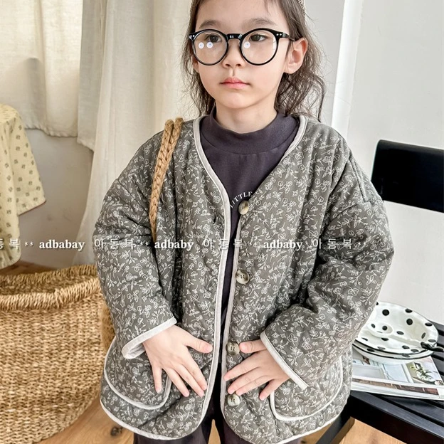 

Girls Coat 2025 Autumn and Winter New Children's Clothing Korean Style Girls Baby Flowers Washed Cotton Clothes Casual Daily