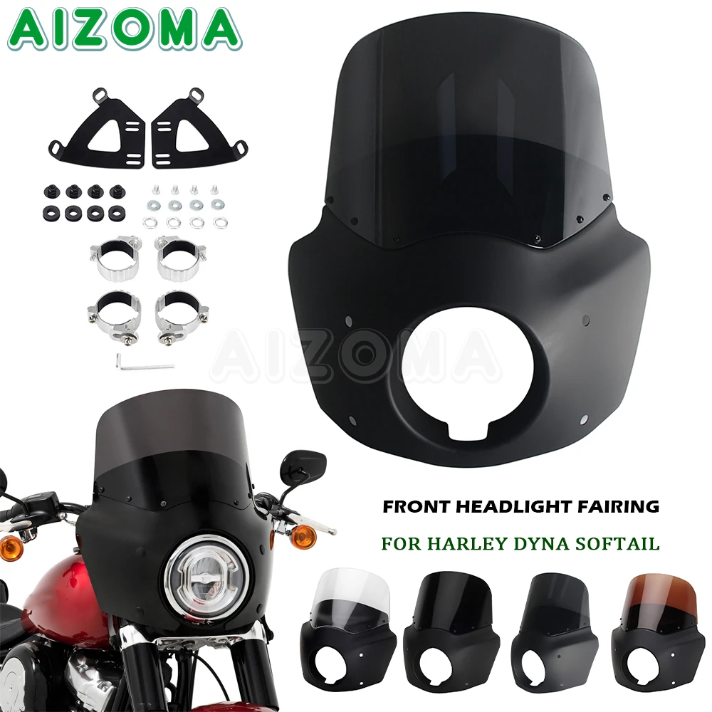 Motorrad-Frontscheinwerferverkleidung 11/15 Zoll Windschutzscheibe mit Montageteile für Harley Dyna Softail FXDL FXDB FXDC FXST FXBBS