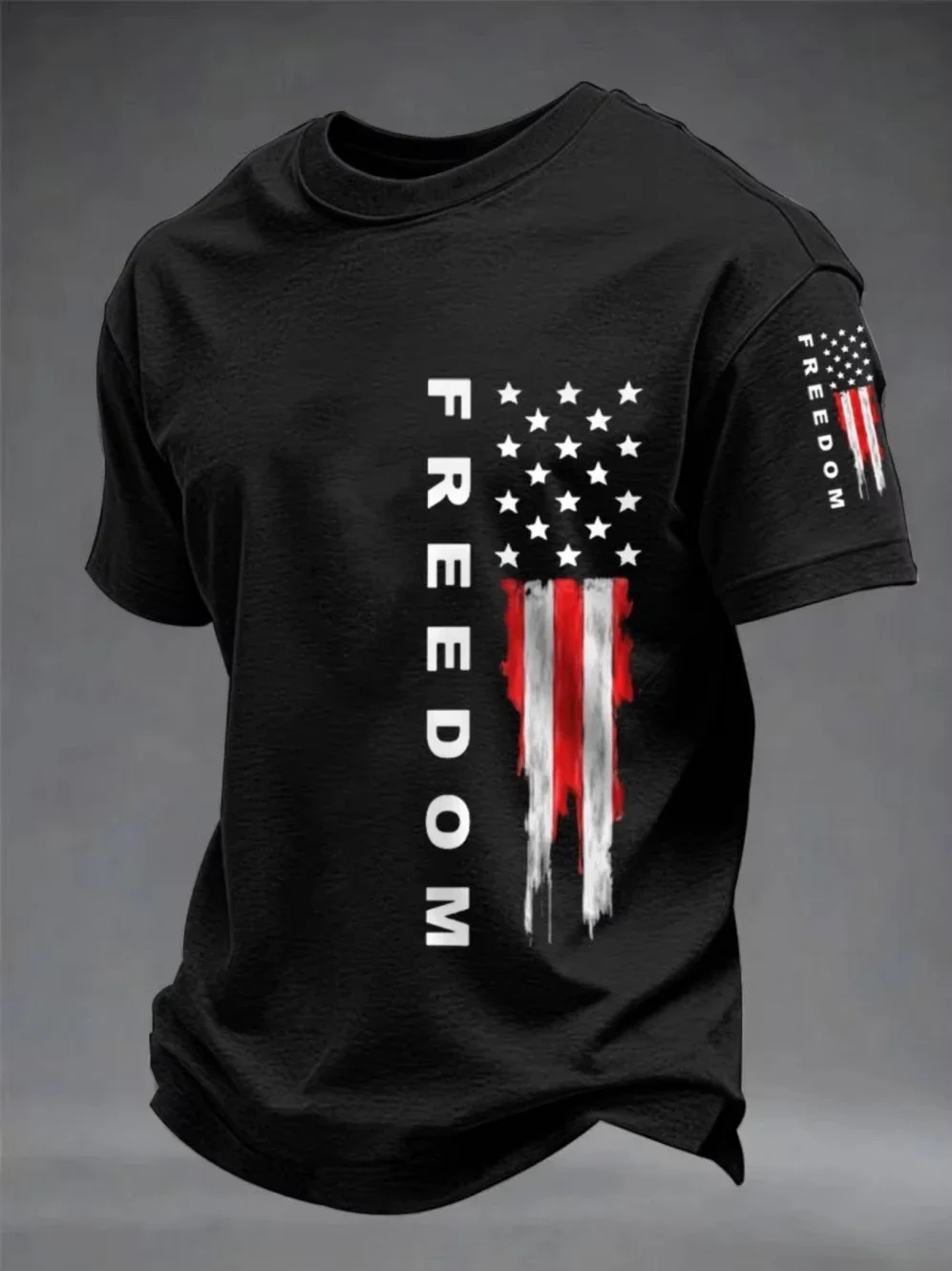 Men's USA Flag Freedom Print T-Shirt Vintage American Crew Neck Short Sleeve Casual Streetwear Breathable Tee