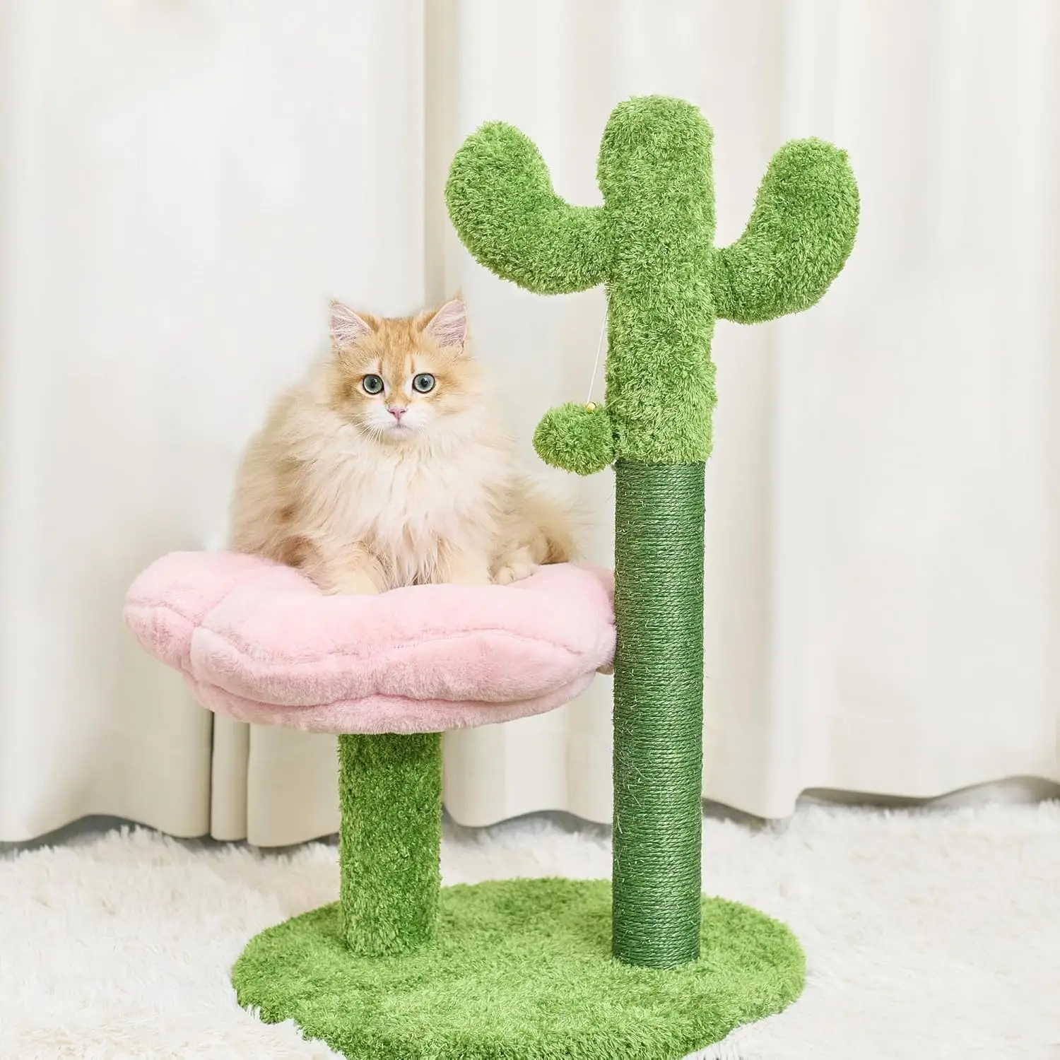 

Cat Scratching Post, 28.35" Cactus Cat Scratcher Kitten Scratch Post with Cat Bed，Sisal Rope for Indoor Cats Claw Scrat
