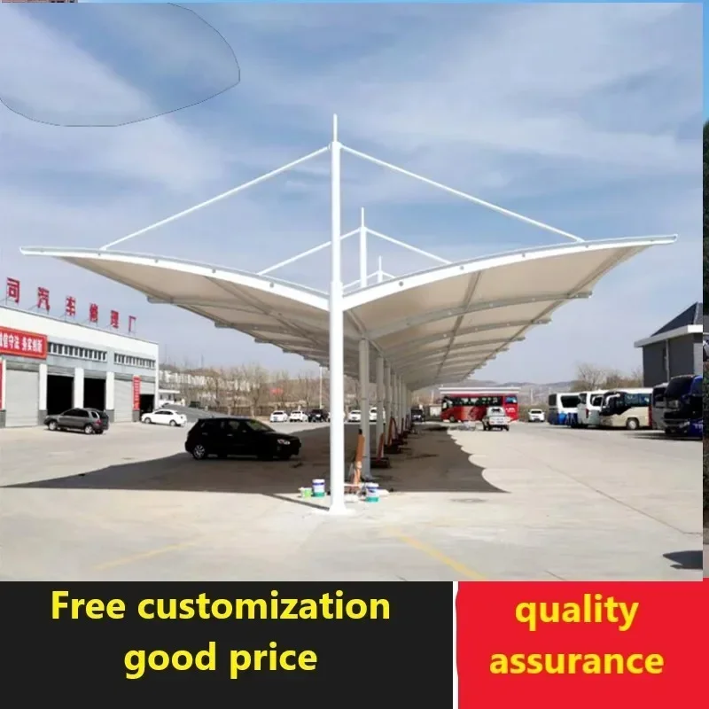 Parking space membrane structure steel frame carport landscape sunshade canopy electric car tension film car hood