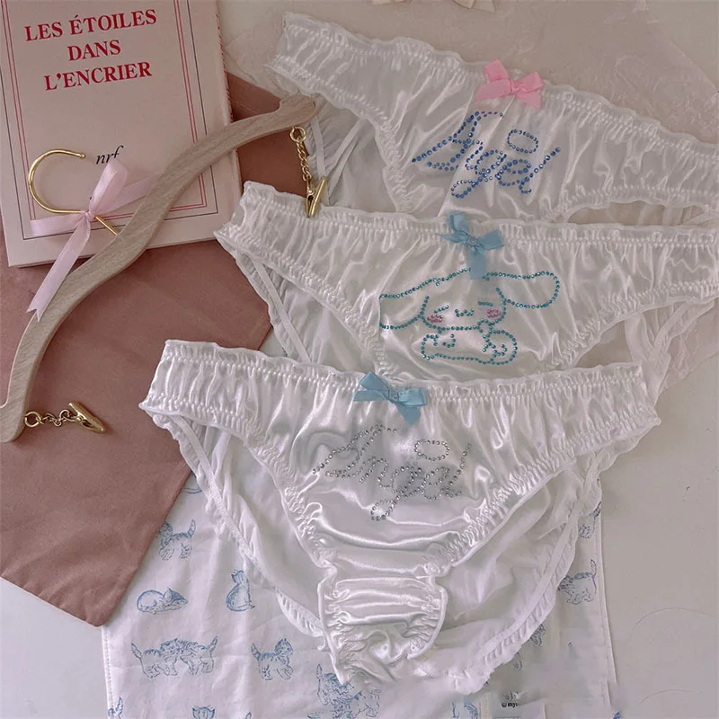 Nova sanrio cinnamoroll roupa interior dos desenhos animados diamante traceless cintura baixa kawaii sexy confortável respirável briefs moda tanga