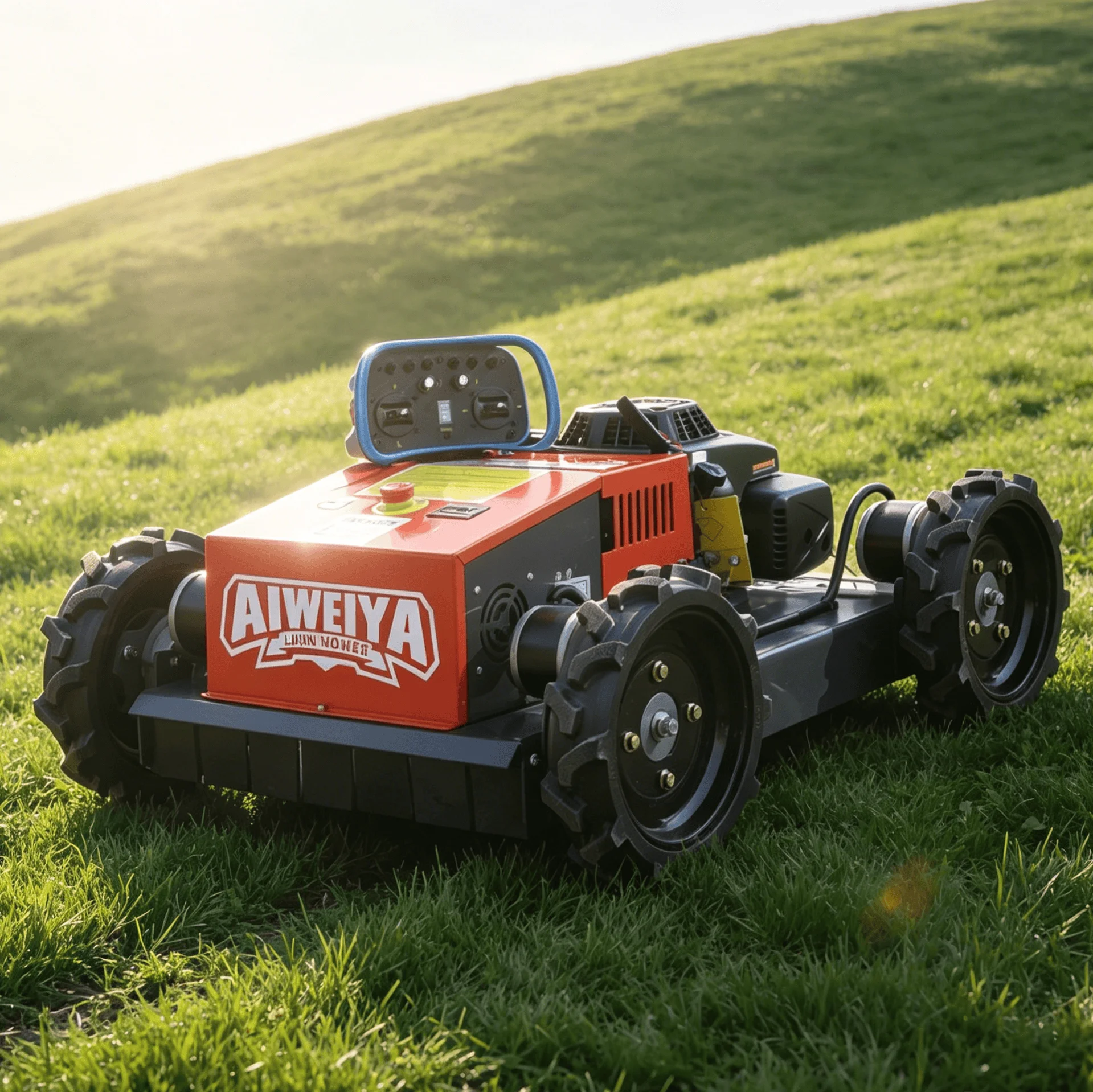 Customized commercial robot lawn mower remote operated all terrain design ideal for villa garden park orchard slope grass cuttin
