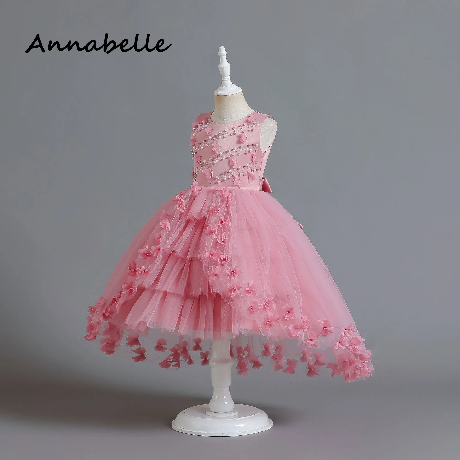 Annabelle Flower Girl Princess Dress Baby  Girl Ceremony Birthday Short Sleeved Round Neck For Wedding Party Bridesmaid Dress