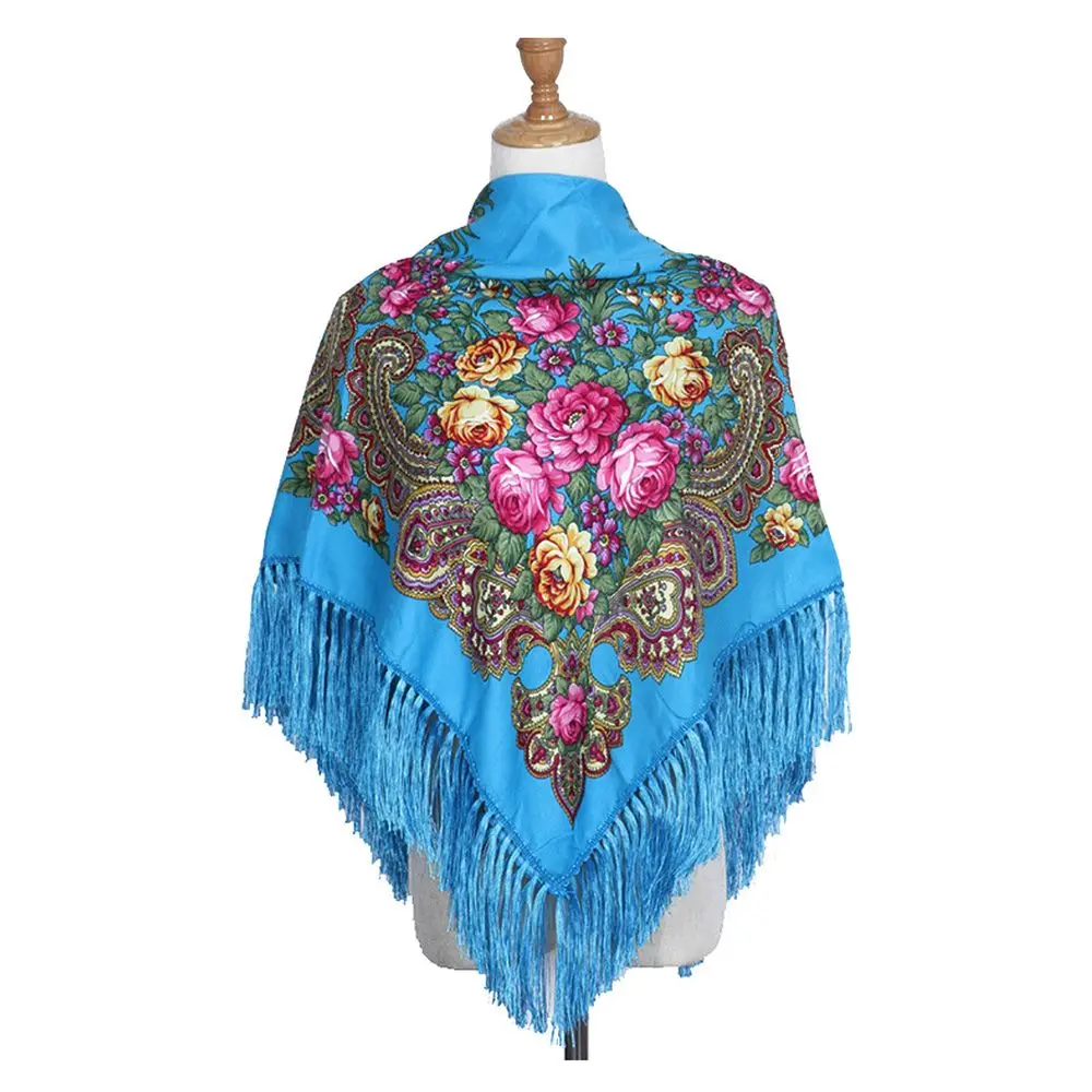 

Women Vintage Russian Style Pashmina Big Size Floural Shawl Square Scarf Tassel Scarf Wraps