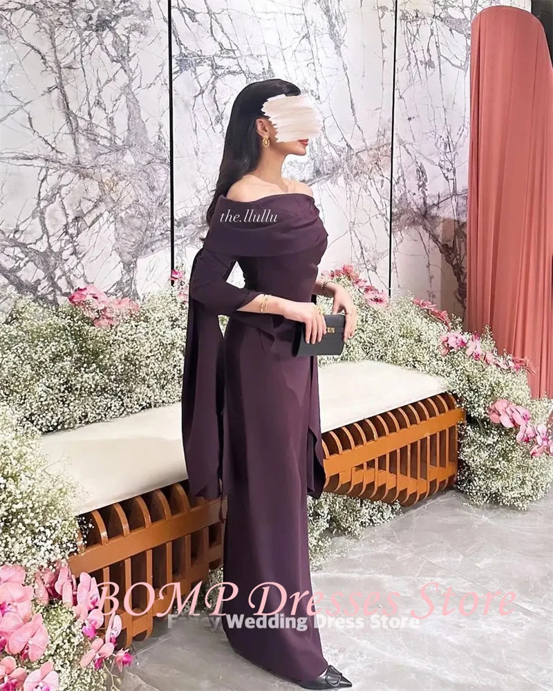 BOMP Abiti da ballo arabi vintage maniche lunghe con spalle scoperte Abiti da sera lunghi fino al pavimento Abiti da festa eleganti personalizzati