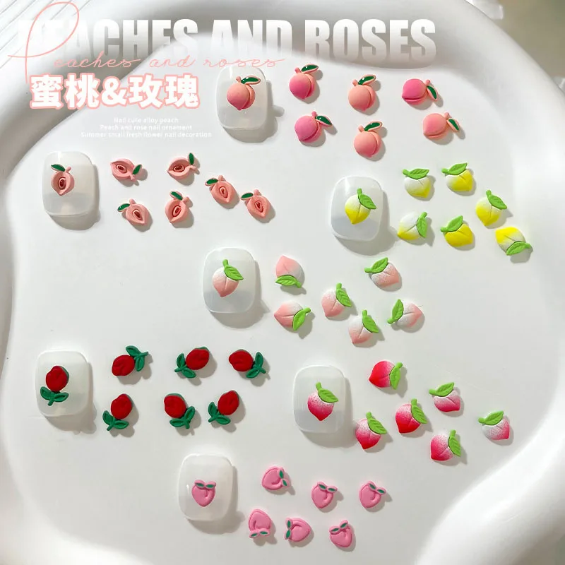 

10Pcs Summer Nail Art Designs Charms Multi-Shapes Peach Rose Metal Mini Nail Stones Gems For Kawaii Nail Art 3D DIY Supplies