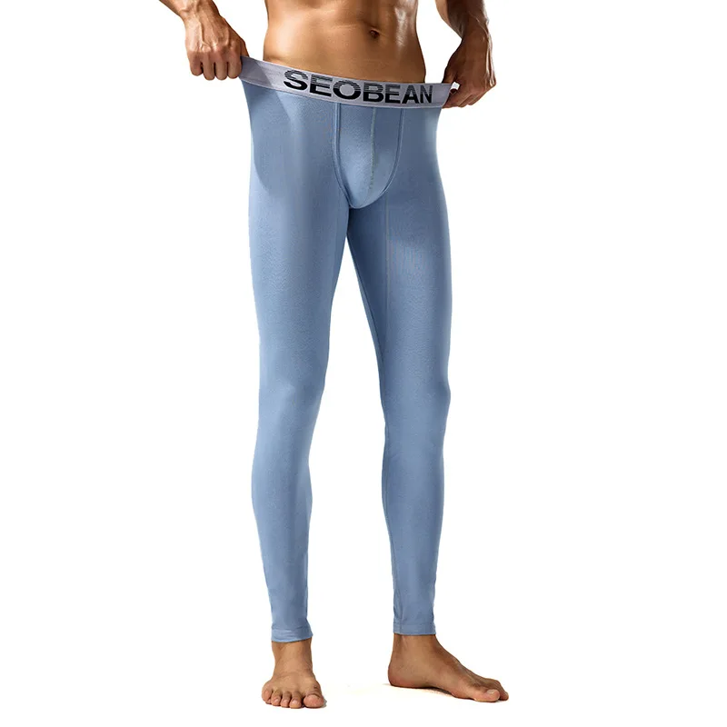 Men Thermal Underwear Bottoms Sleepwear Bugle Pouch Tights Leggings Breathable Elastic Sleep Bottoms Pantyhose Pants Leggins