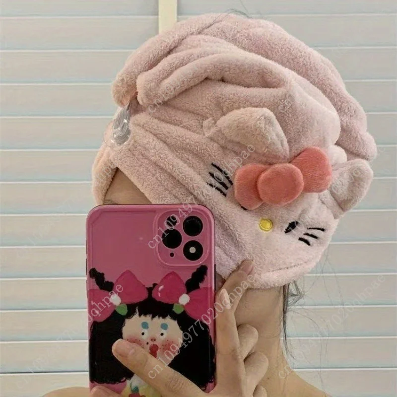 1pc Hello Kitty Hair Drying Cap for Women Ins Coral Fleece Thickened Water-Absorbent Headscarf Non-Shedding Towel Perfect Gift - view 4
