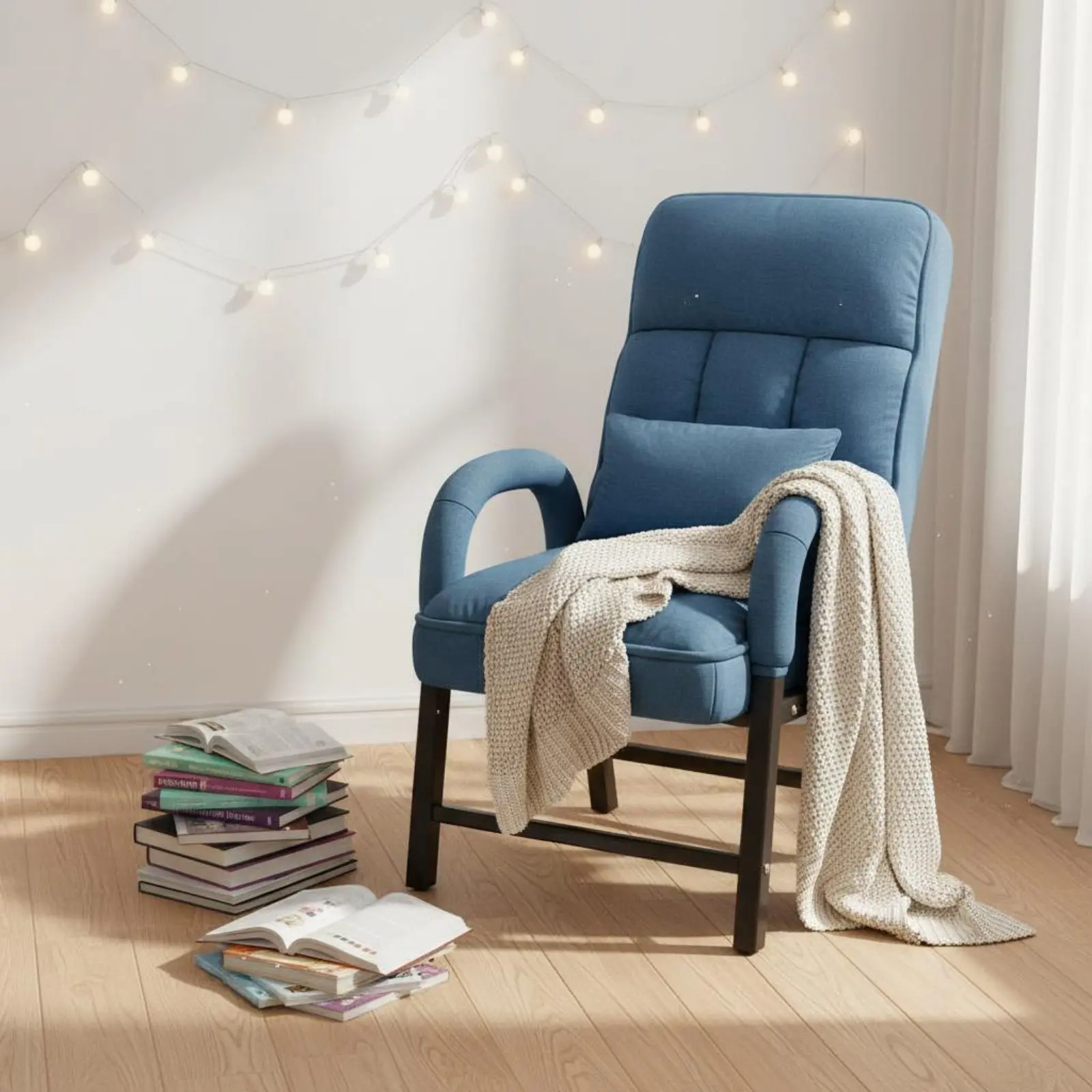 High Spine Lazy Sofa Chair Adjustable Backrest Textile Recliner Armchair Upholstered Armchair with Footstool Sturdy Duty Frame view 6