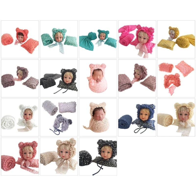 

3IN1 Infant Photography Outfit Hat Wrap Blanket Posing Pillow Photostudio Props Baby Photo Costume Newborn Shower Gift