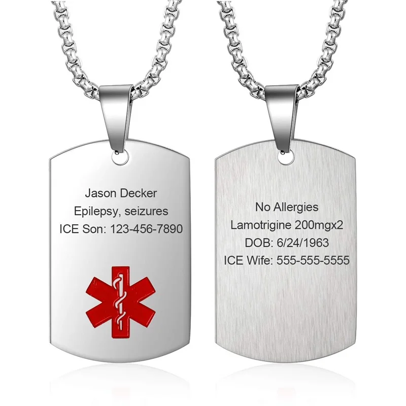 

Medical Alert Pendant Necklace for Men Women Custom Engraved Name ID Tag Stainless Steel Necklace Emergency Med Alert Necklace