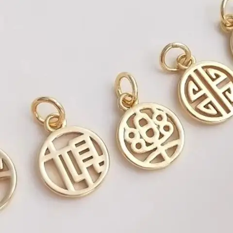 

14K Gold-Color Fu Zi round Pendant DIY Handmade Bracelet Jewelry Small an Le Xi Cai Brand K181