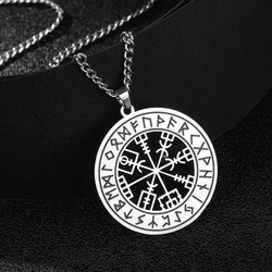 LIKGREAT Norse Viking Odin's Runes Male Necklace Vegvisir Symbol Compass Pendant Vintage Stainless Steel Supernatural Jewelry