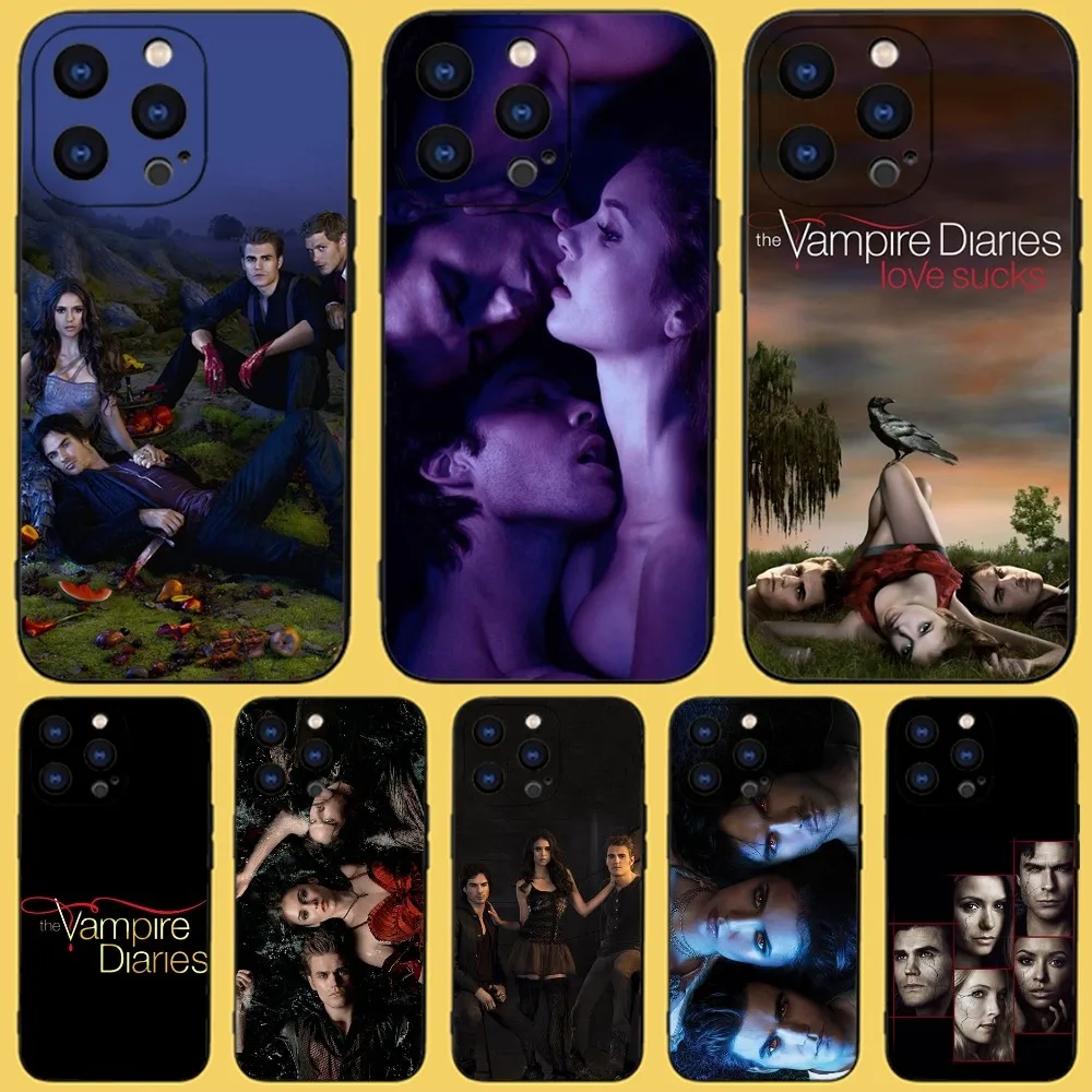 The V-vampire D-Diaries Phone Case For iPhone 15,14,13,12,11 Plus,Pro,Max,XR,XS,X,7,8 Plus,SE,Mini Black Silicone Soft